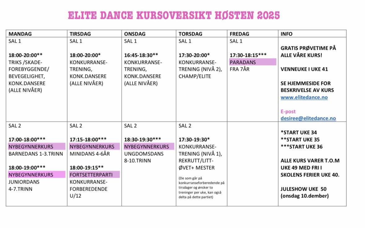 timeplan høst 2025